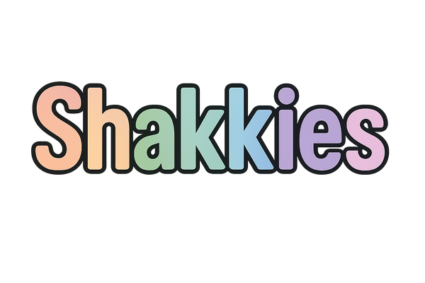 Shakkies in regenboog kleur met lichte kleuren en dan de omranding zwart alleen de tekst geen achtergrond